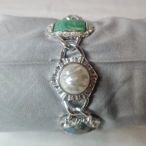 Vintage Sarah Coventry Egyptian Revival Scarab Bracelet Silver Tone Multi-Stone